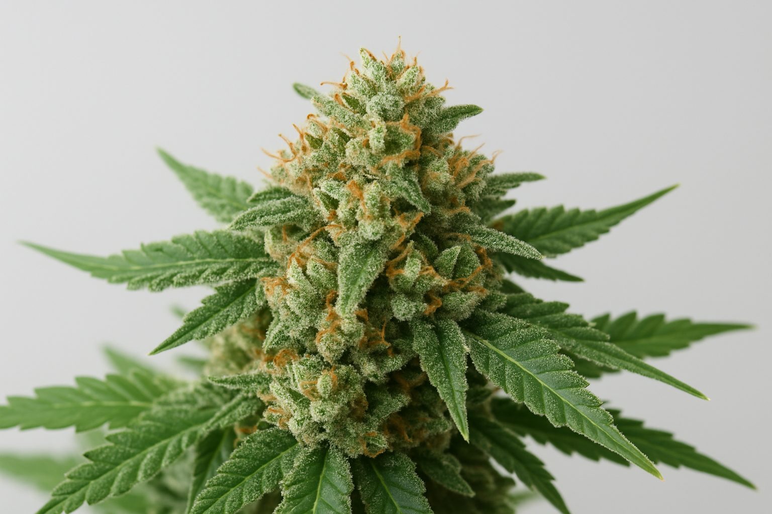 close-up of a cannabis bud with green leaves